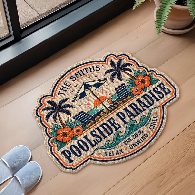 Personalized Shaped Doormat - Poolside, Summer Gift For Couple, Family - Making Summer Memories