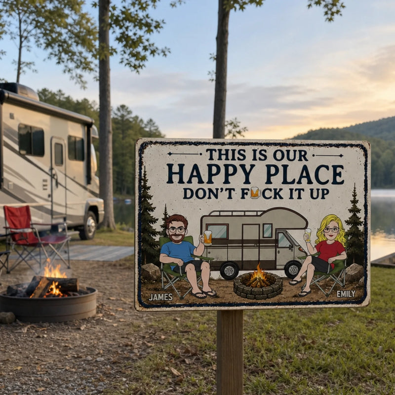 Personalized Home Decor Metal Sign - Anniversary Gift For Camping Lovers, Couple - Campfire And Love
