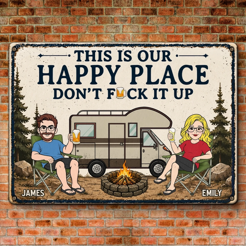 Personalized Home Decor Metal Sign - Anniversary Gift For Camping Lovers, Couple - Campfire And Love