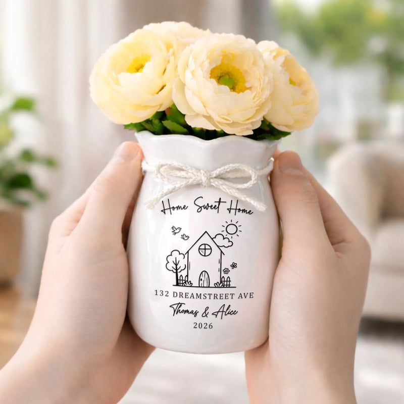 Personalized Flower Vase With Ribbon – Christmas, Housewarming Gift for New Homeowners, Couple – Love Makes A House