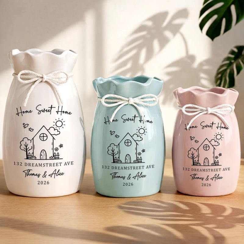 Personalized Flower Vase With Ribbon – Christmas, Housewarming Gift for New Homeowners, Couple – Love Makes A House