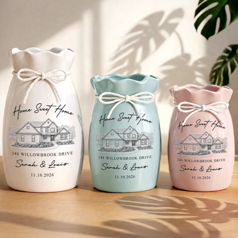 Personalized Photo Flower Vase With Ribbon – Christmas, Housewarming Gift for New Homeowners, Couple – Bless This Home
