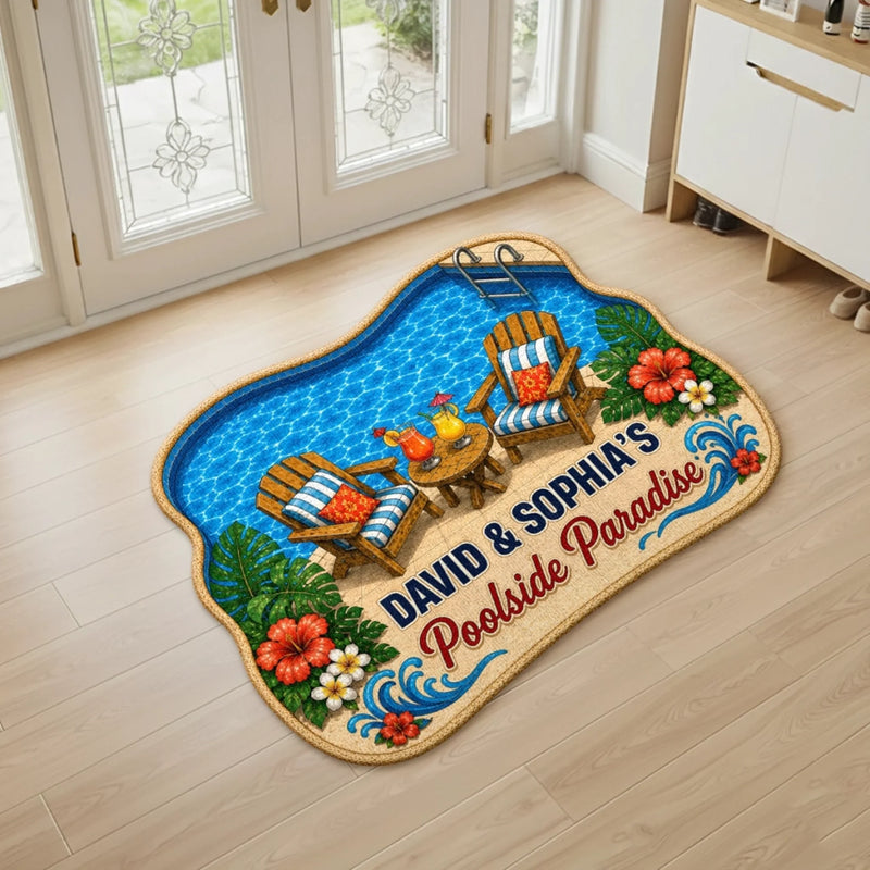 Personalized Shaped Doormat - Poolside, Summer Gift For Couple, Family - Making Waves Together