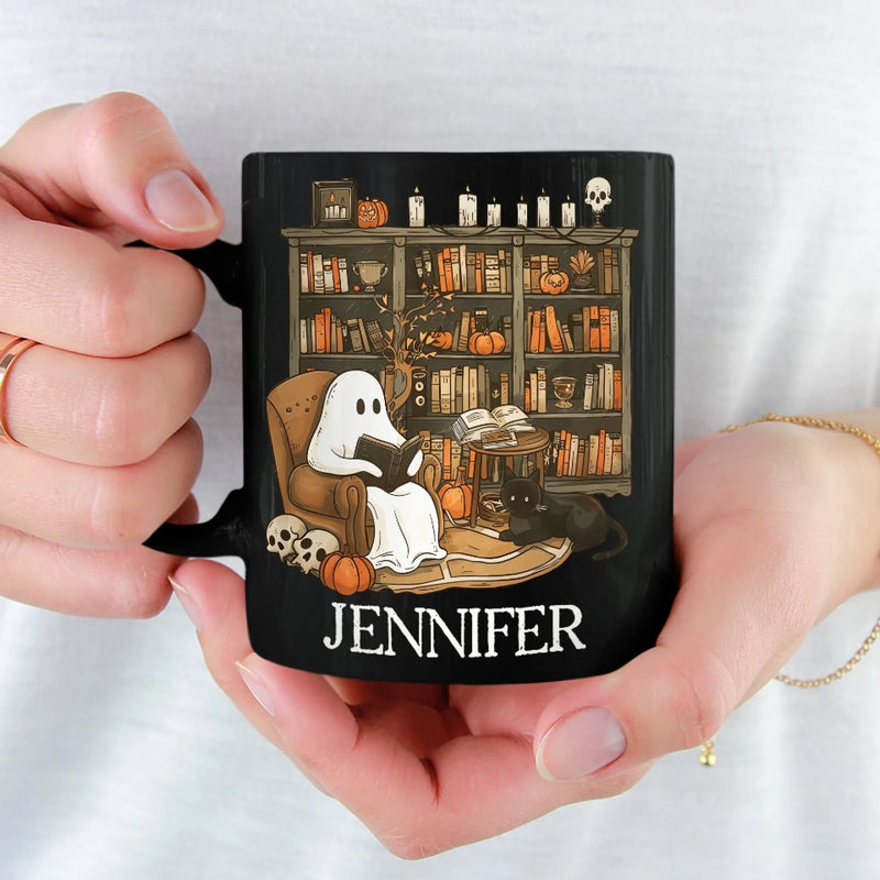 Personalized Black Mug – Halloween Gift for Book Lovers, Family – I Ain't Afraid Of No Ghost