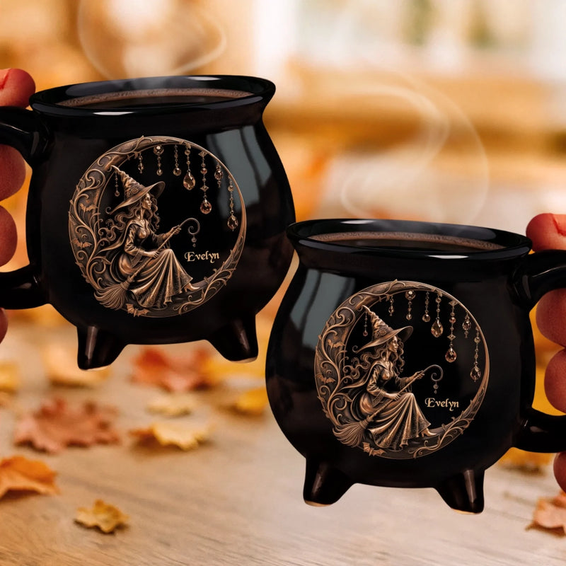 Personalized Cauldron Coffee Mug - Halloween Witchy Gift For Sister, Bestie, Best Friend - Moonlit Witch Magic