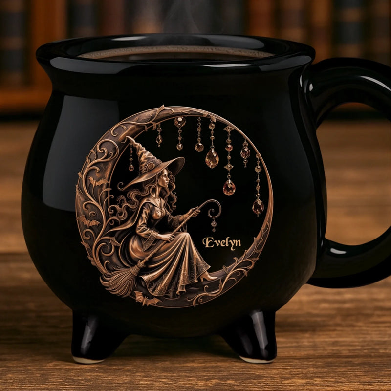 Personalized Cauldron Coffee Mug - Halloween Witchy Gift For Sister, Bestie, Best Friend - Moonlit Witch Magic