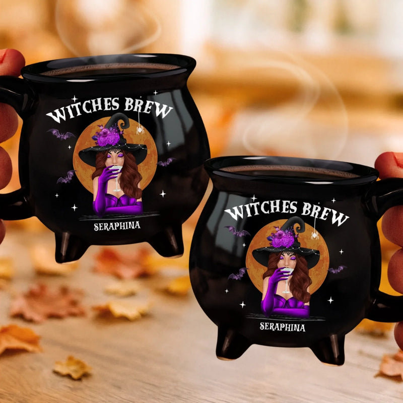 Personalized Cauldron Coffee Mug - Halloween Witchy Gift For Sister, Bestie, Best Friend - She Drinks Like A Queen