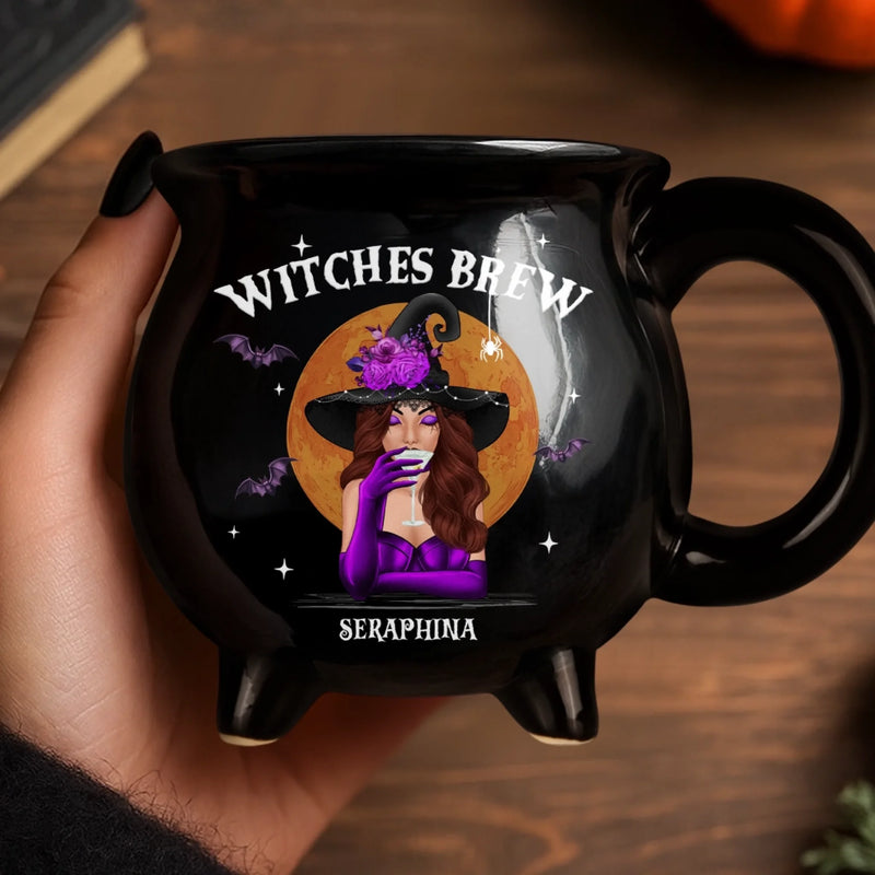 Personalized Cauldron Coffee Mug - Halloween Witchy Gift For Sister, Bestie, Best Friend - She Drinks Like A Queen