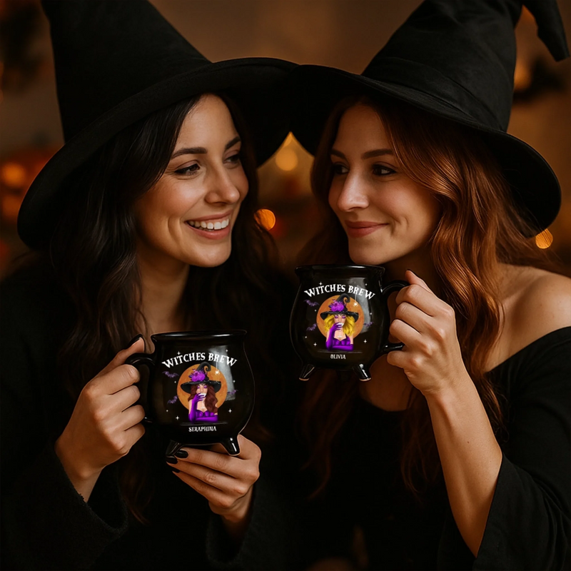 Personalized Cauldron Coffee Mug - Halloween Witchy Gift For Sister, Bestie, Best Friend - She Drinks Like A Queen