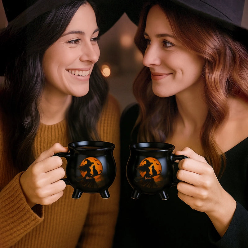 Personalized Cauldron Coffee Mug - Halloween Witchy Gift For Sister, Bestie, Best Friend - Purrfectly Wicked