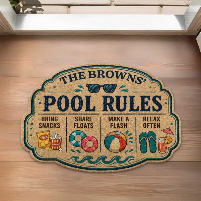 Personalized Shaped Doormat - Poolside, Summer Gift For Family - Love Floats Here