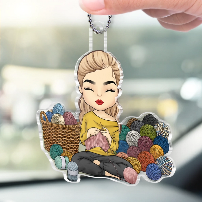 Personalized Acrylic Car Ornament – Gift For Crochet Lover – Yarn Is My Therapy
