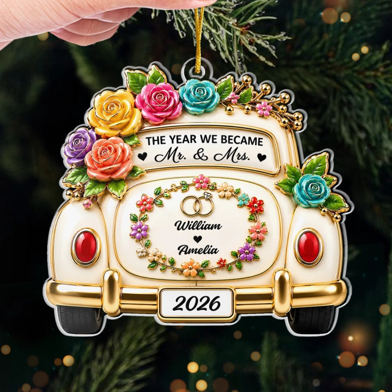 Personalized Acrylic Ornament – Christmas, Wedding Gift For Couple, Newlyweds – Happily Ever After