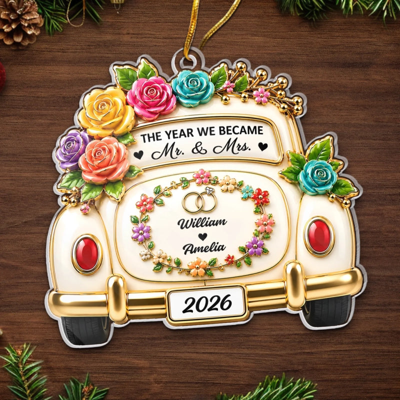 Personalized Acrylic Ornament – Christmas, Wedding Gift For Couple, Newlyweds – Happily Ever After
