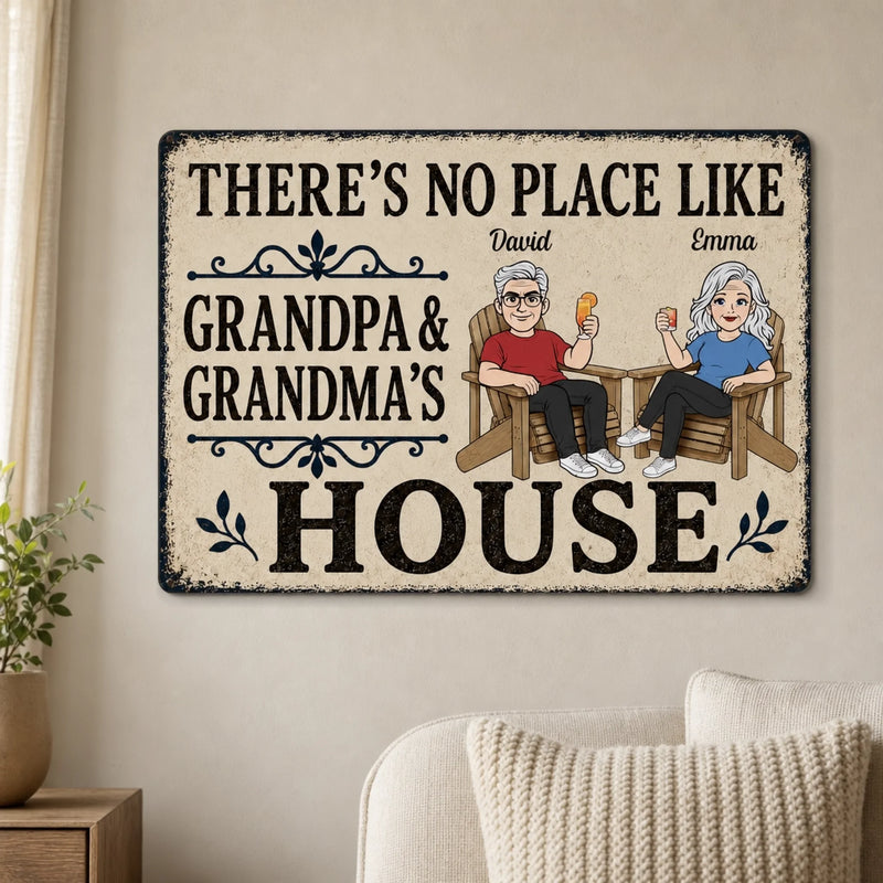 Personalized Home Decor Metal Sign - Anniversary, Gift For Grandma, Grandpa, Family - Grandparent's Happy Place