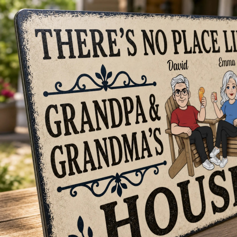 Personalized Home Decor Metal Sign - Anniversary, Gift For Grandma, Grandpa, Family - Grandparent's Happy Place