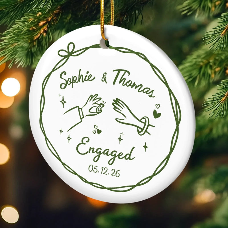Personalized Ceramic Ornament – Christmas, Wedding Gift For Couple, Newlyweds – He Asked, She Said Yes
