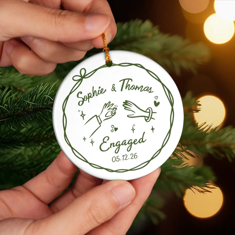 Personalized Ceramic Ornament – Christmas, Wedding Gift For Couple, Newlyweds – He Asked, She Said Yes