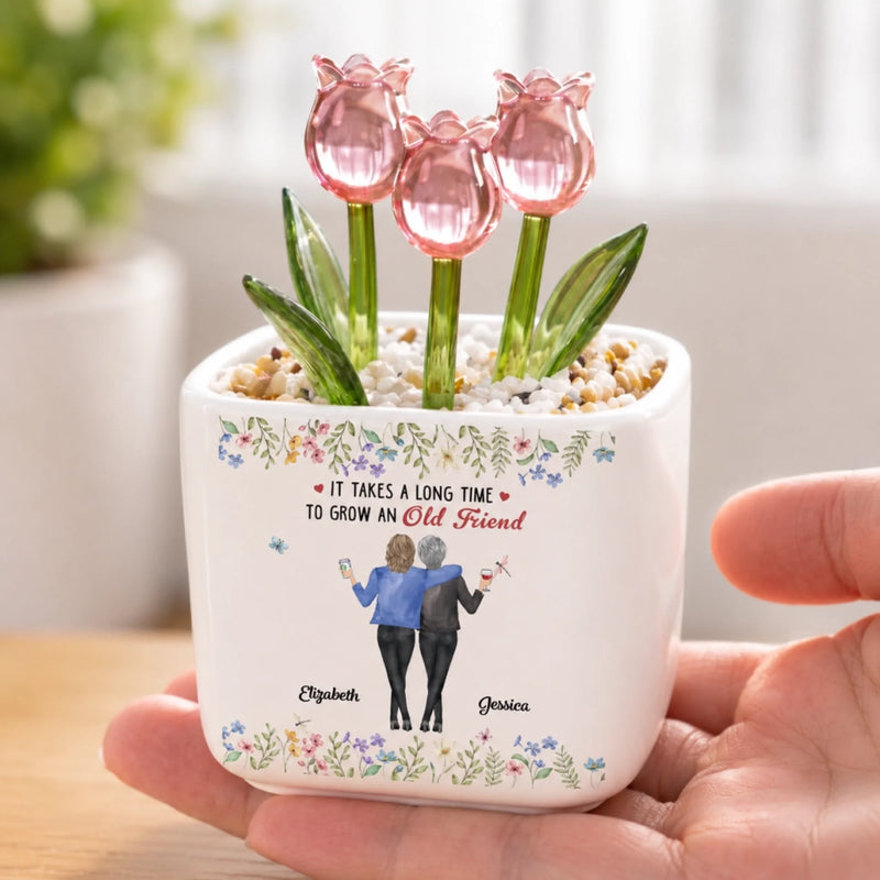Personalized Glass Everlasting Tulips – Custom Gifts For Bestie, Best Friend - Growing Together Through The Years