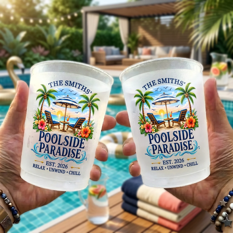 Personalized Party Cups – Poolside, Summer Gift For Family – Beachside Paradise