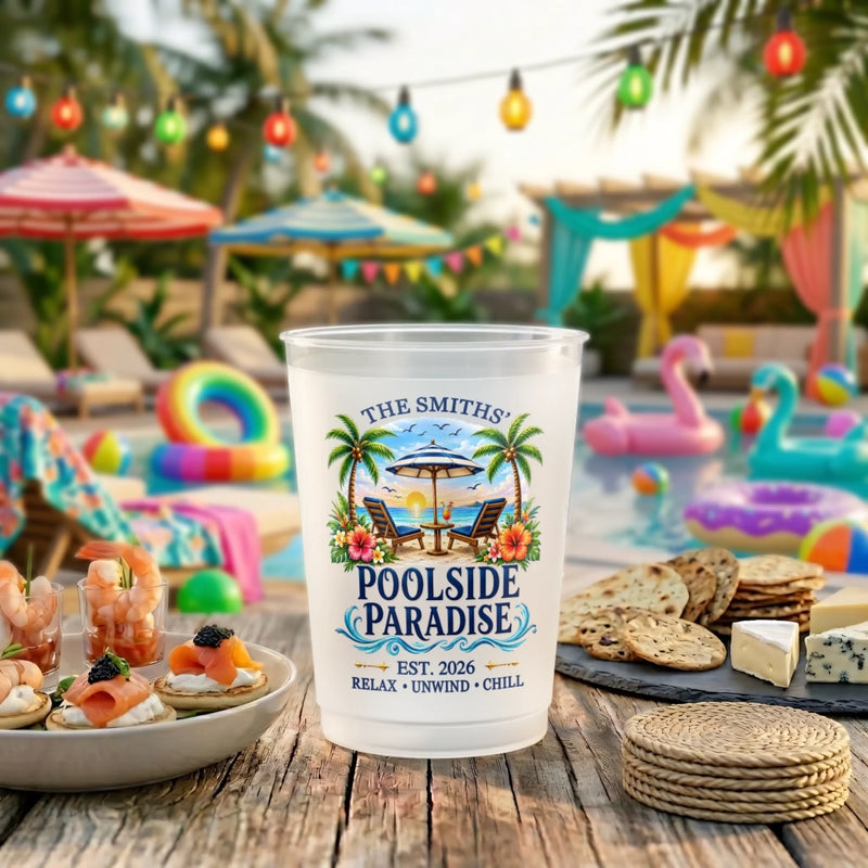 Personalized Party Cups – Poolside, Summer Gift For Family – Beachside Paradise
