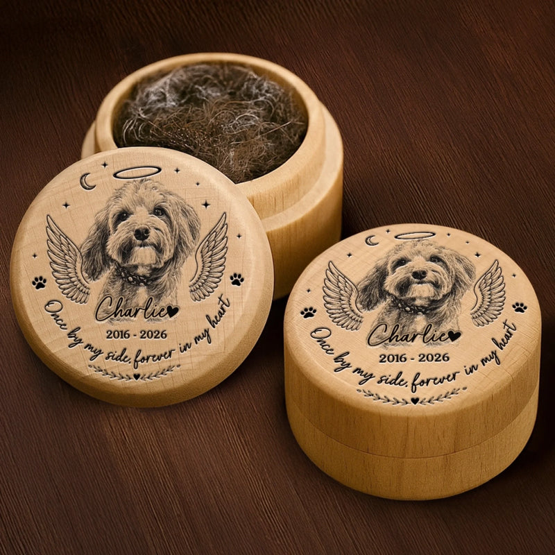 Personalized Photo Wooden Pet Fur Keepsake Box – Pet Memorial Gifts – Your Paw Prints Stay Forever