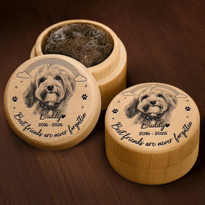 Personalized Photo Wooden Pet Fur Keepsake Box – Pet Memorial Gifts – Until We Meet Again