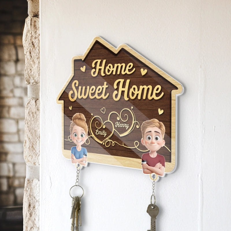 Personalized Acrylic Puzzle Key Holder - Housewarming Anniversary Gift For Couple - Home Sweet Home