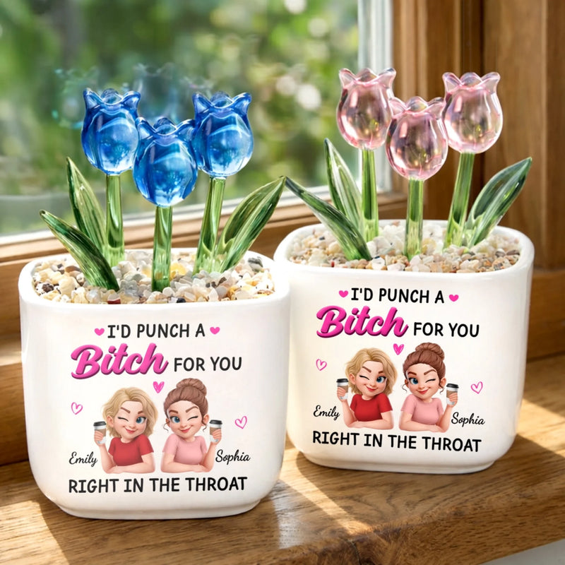 Personalized Glass Everlasting Tulips – Gift For Sister, Bestie, Best Friend - Partners In Actual Crime