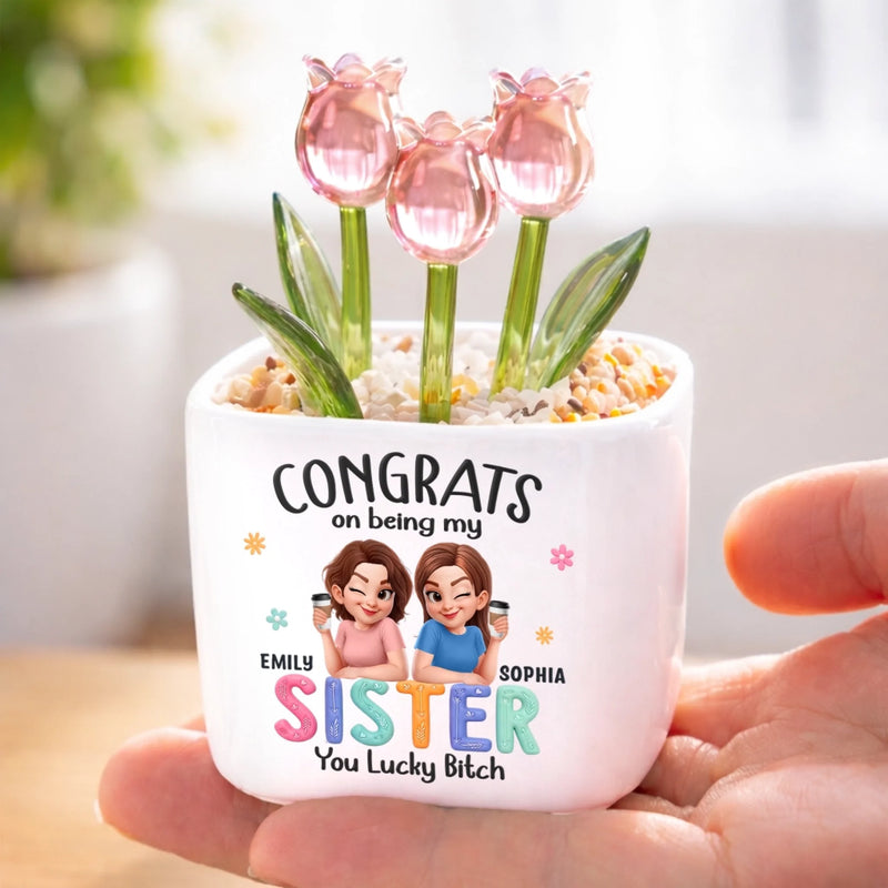 Personalized Glass Everlasting Tulips – Gift For Sister, Bestie, Best Friend - Congrats, You Got Me