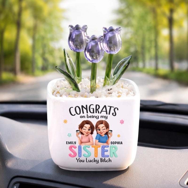 Personalized Glass Everlasting Tulips – Gift For Sister, Bestie, Best Friend - Congrats, You Got Me