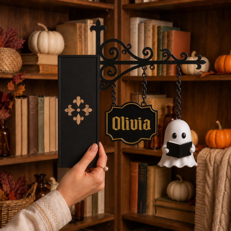 Personalized Mini Ghost Reading Bookshelf Lamp - Gifts For Book Lovers, Bookworms, Readers - Halloween Gothic Book Nook Decor