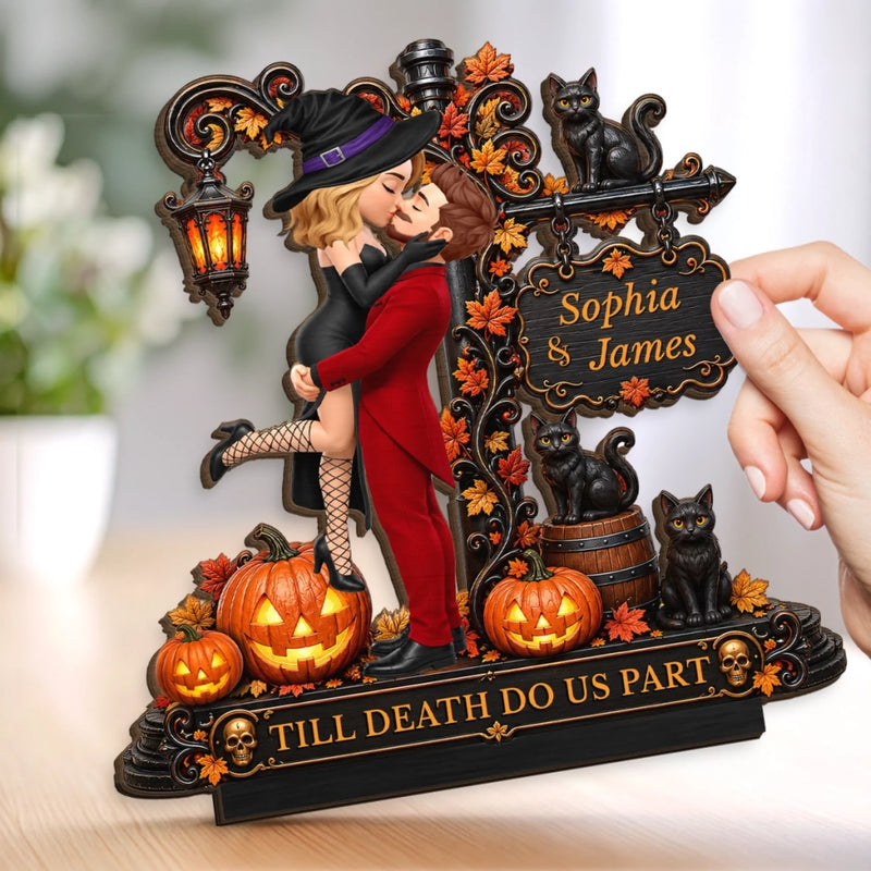 Personalized 2-Layered Wooden Plaque – Halloween, Anniversary Gift For Couple – Love Never Gets Spooky