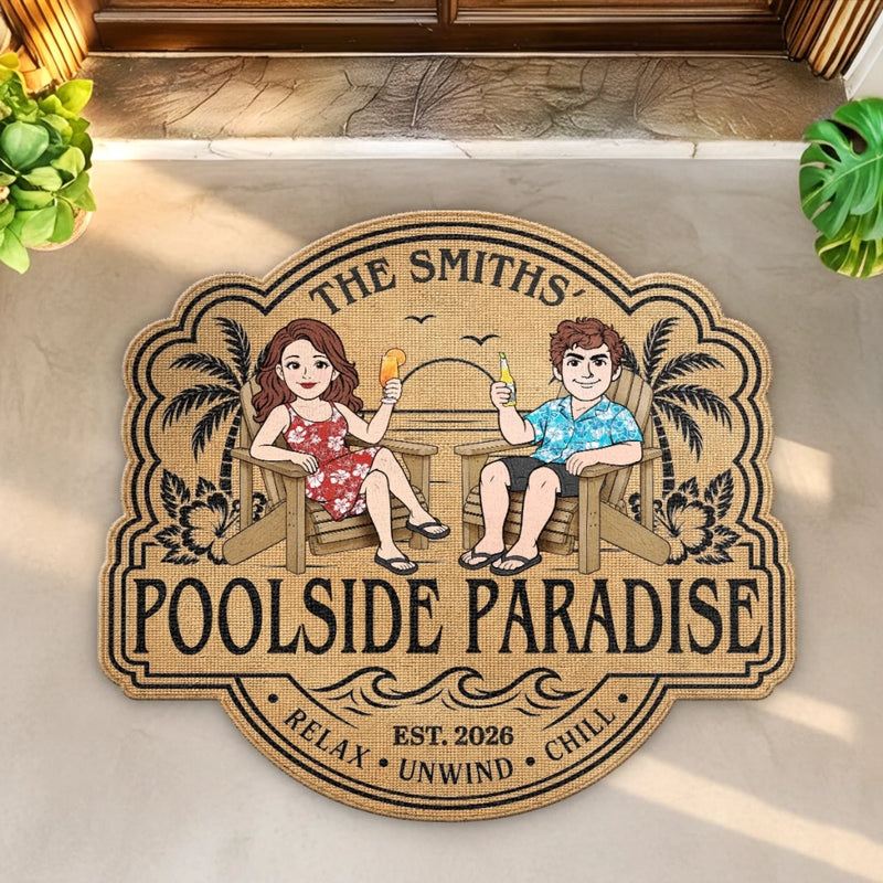 Personalized Shaped Doormat – Poolside, Summer Gift For Couple, Family – Chasing Pool Days Together