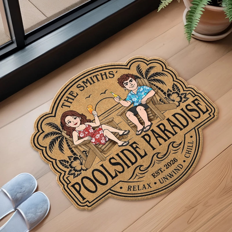 Personalized Shaped Doormat – Poolside, Summer Gift For Couple, Family – Chasing Pool Days Together