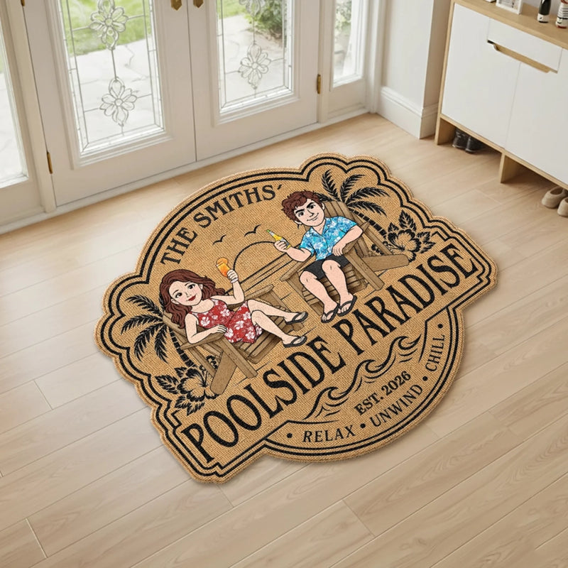 Personalized Shaped Doormat – Poolside, Summer Gift For Couple, Family – Chasing Pool Days Together
