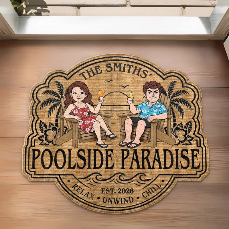 Personalized Shaped Doormat – Poolside, Summer Gift For Couple, Family – Chasing Pool Days Together