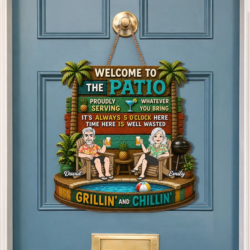 Personalized Wood Sign - Poolside, Summer Gift for Couple - Backyard Happy Hour