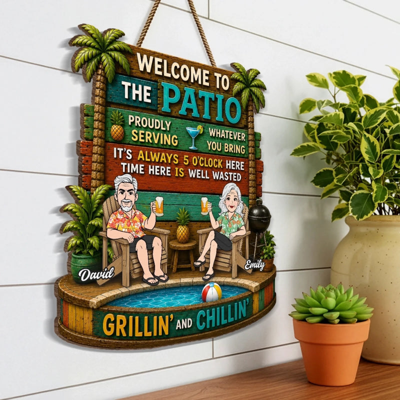 Personalized Wood Sign - Poolside, Summer Gift for Couple - Backyard Happy Hour