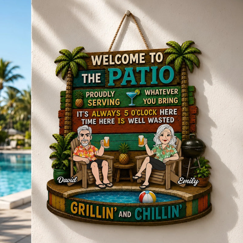 Personalized Wood Sign - Poolside, Summer Gift for Couple - Backyard Happy Hour