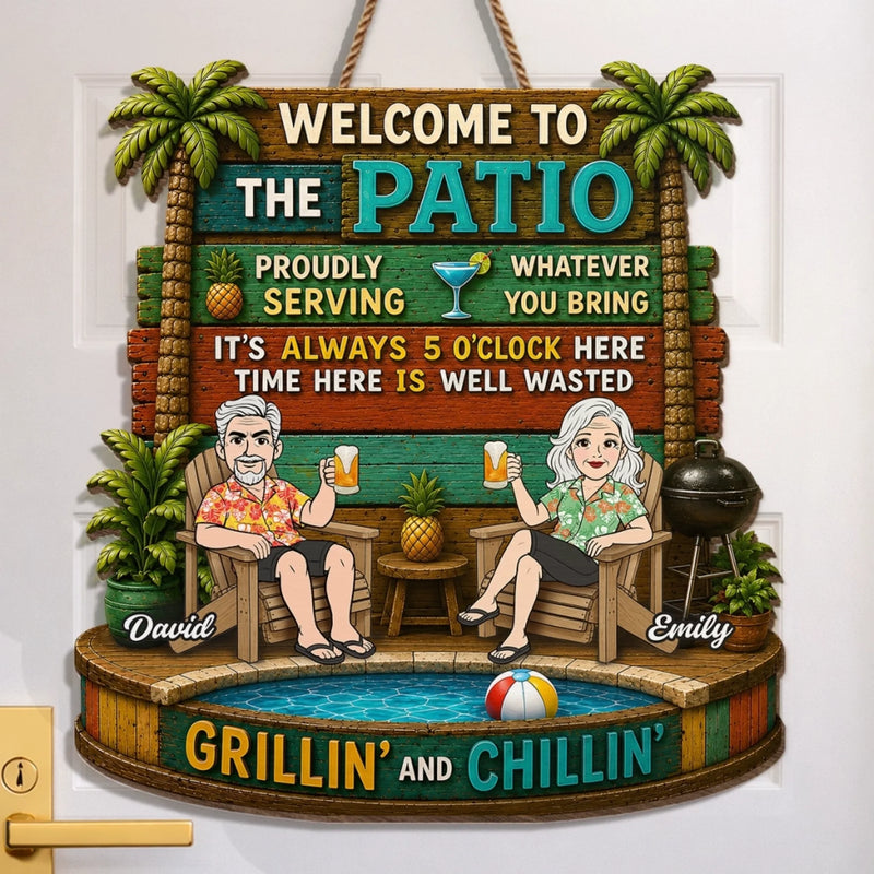 Personalized Wood Sign - Poolside, Summer Gift for Couple - Backyard Happy Hour
