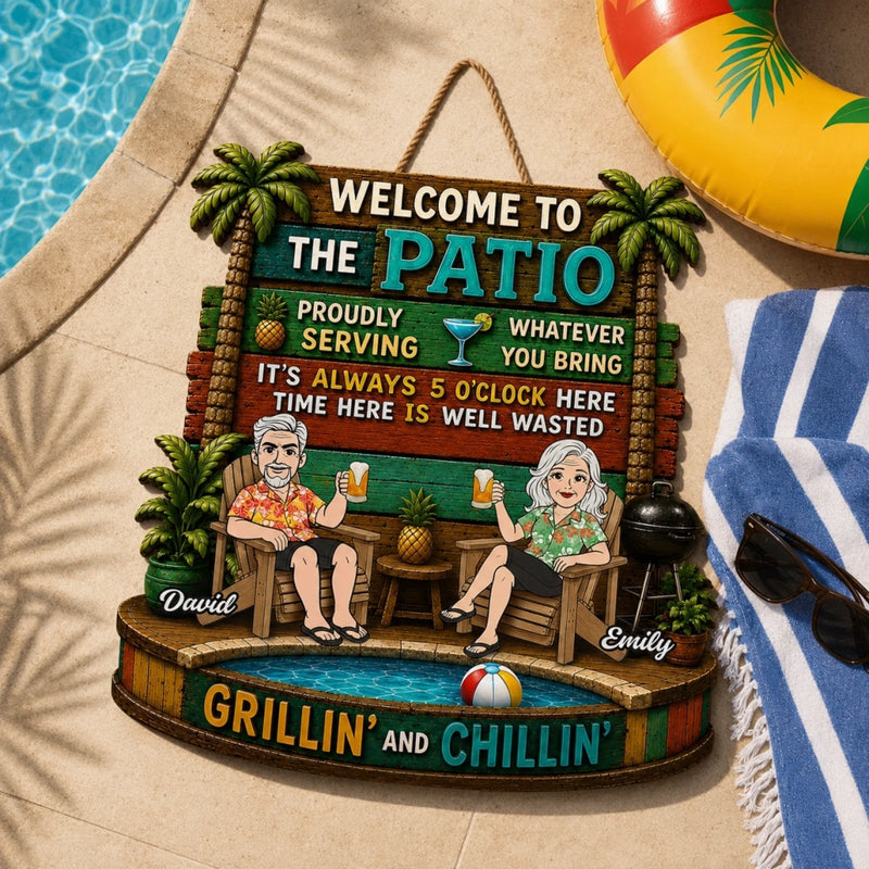 Personalized Wood Sign - Poolside, Summer Gift for Couple - Backyard Happy Hour