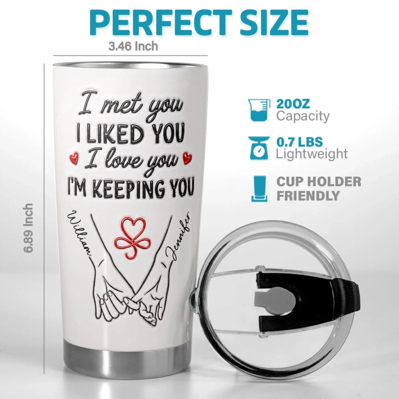 Personalized 3D Inflated Effect Printed Tumbler - Anniversary Gift For Couple - I Love You I'm Keeping You