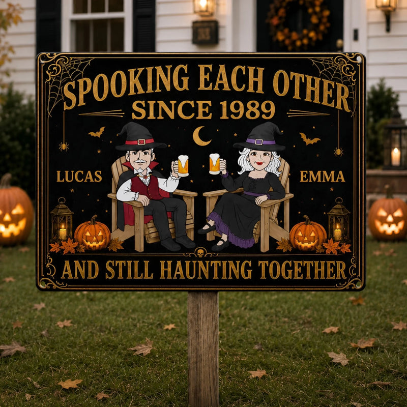 Personalized Home Decor Metal Sign - Halloween Anniversary Gift For Couple - Spooking Together