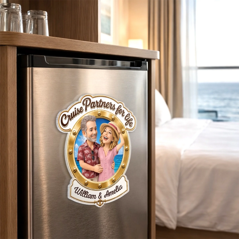 Personalized Photo Cruise Ship Door Magnet – Summer, Anniversary Gift For Couple – Finding Our Happy Place Onboard