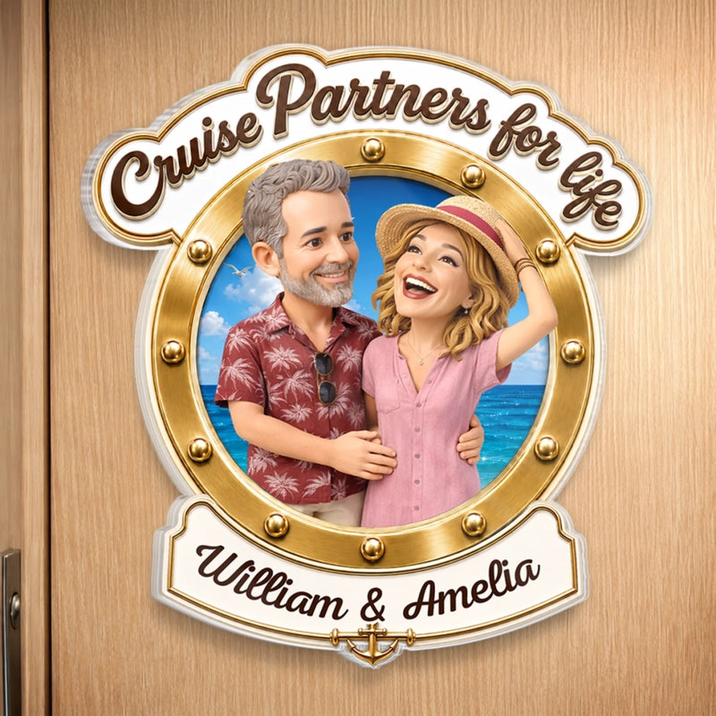 Personalized Photo Cruise Ship Door Magnet – Summer, Anniversary Gift For Couple – Finding Our Happy Place Onboard