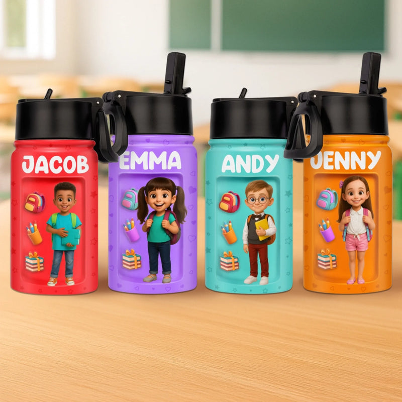 Personalized Photo Kids Backpack, Water Bottle, Lunch Bag  – Back To School Gifts For Kids –  Hydrate For Learning And Play