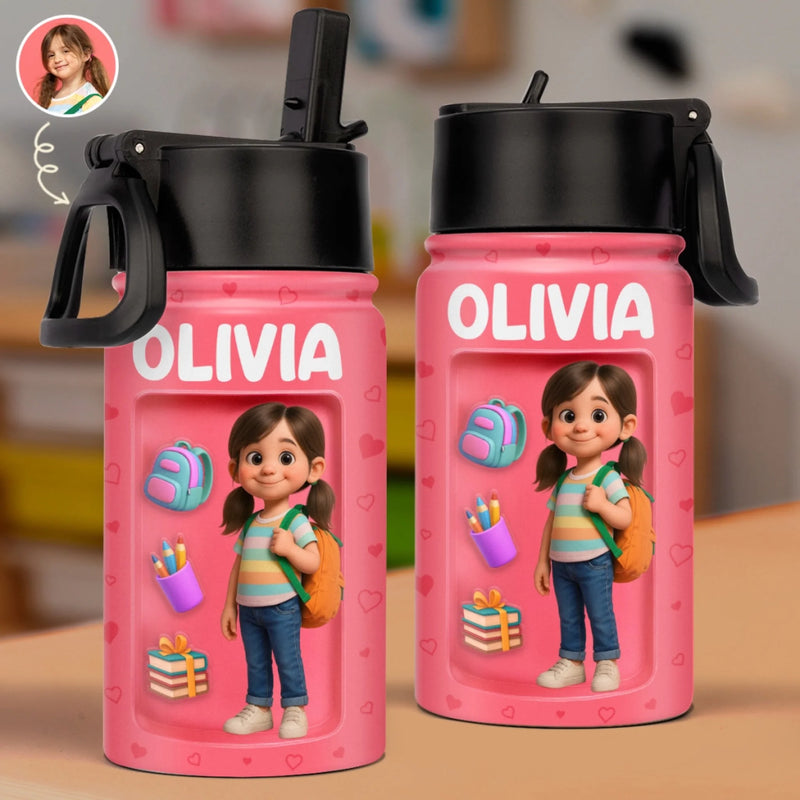 Personalized Photo Kids Backpack, Water Bottle, Lunch Bag  – Back To School Gifts For Kids –  Hydrate For Learning And Play