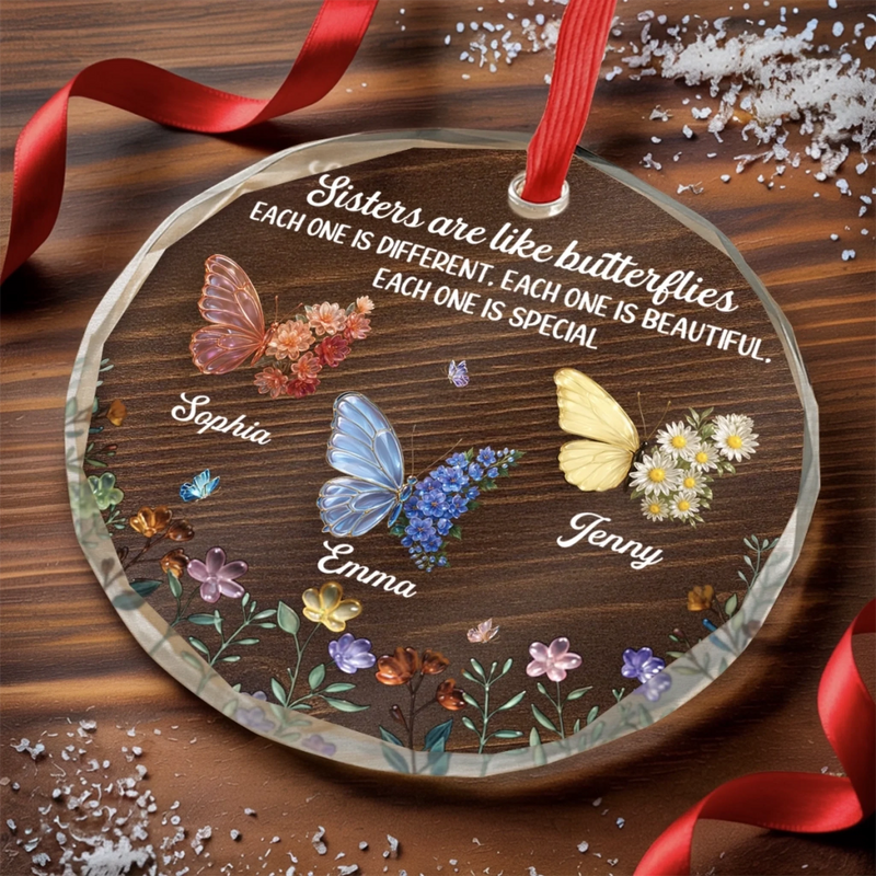 Personalized Glass Ornament - Christmas Gift For Sister, Bestie, Best Friend - Butterflies Bless Our Friendship