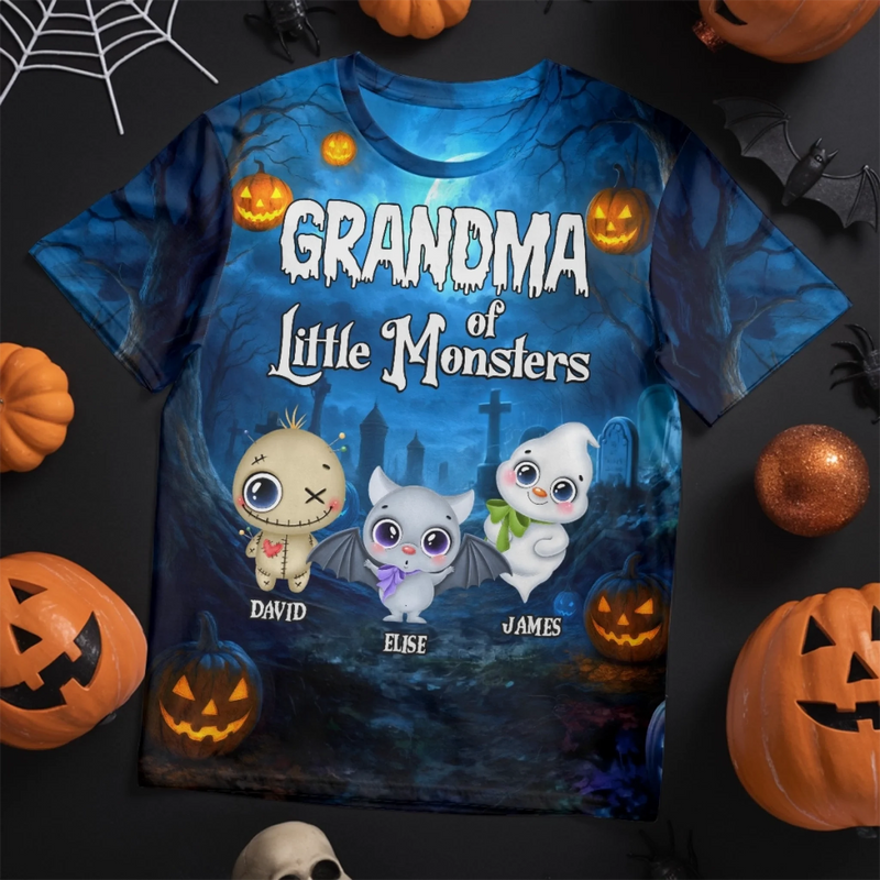 Personalized Unisex T-shirt – Halloween Gift For Grandma, Mom – Little Monsters Light Up Halloween